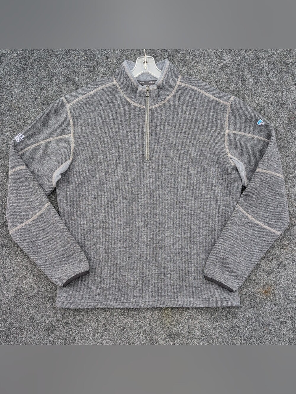 Kuhl Jacket Mens XL Gray ThermoKore 1/4 Zip Fleece Lined Thumbholes Outdoors